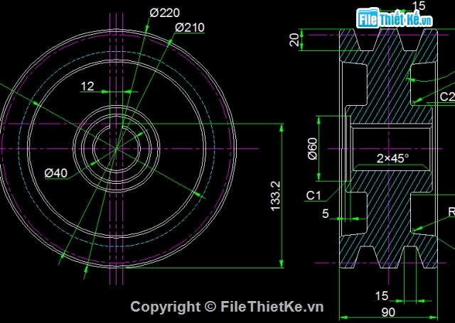 Bản vẽ chi tiết,chi tiết ròng rọc,cad ròng rọc